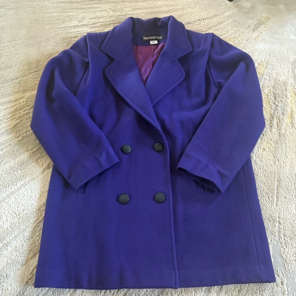 Vintage Herman Kay Purple wool Coat peacoat button front 
Size 8